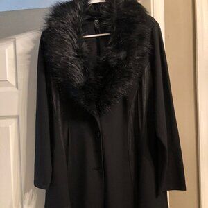 Black long jacket with fur trim